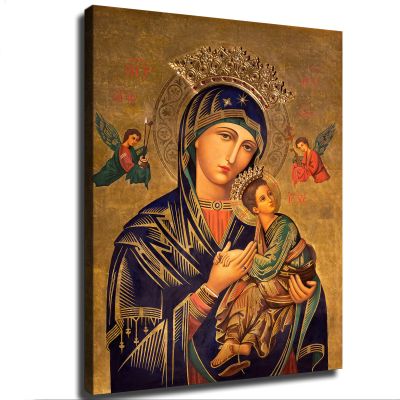 Our Mother of Perpetual Help Blessed Virgin Mary Canvas Poster Modern Aesthetic Picture Wall Art Home Office Decoration Painting Holiday Gift (Framed,2432inch)
