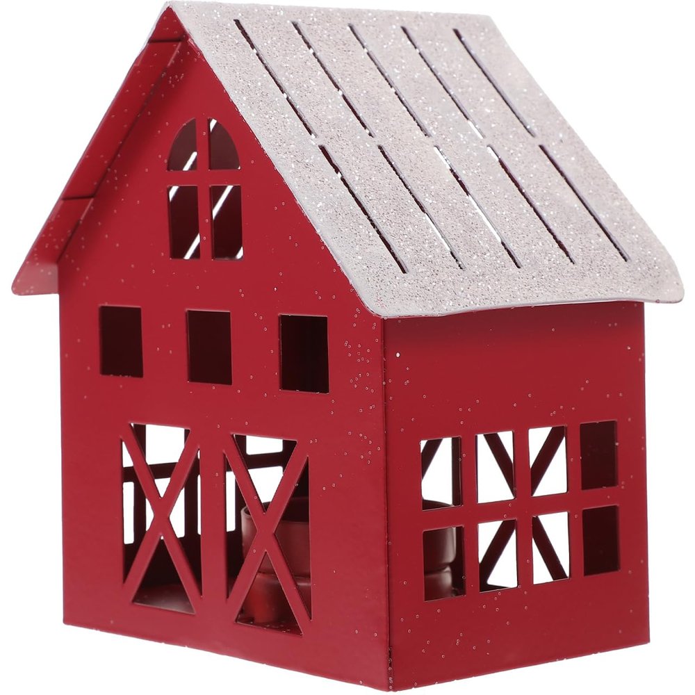ABOOFAN Christmas Village Houses with Tealight Holder Small Metal Christmas Houses Candle Holder for Farmhouse Home Holiday Xmas Decoration for Mantel Tabletop Room