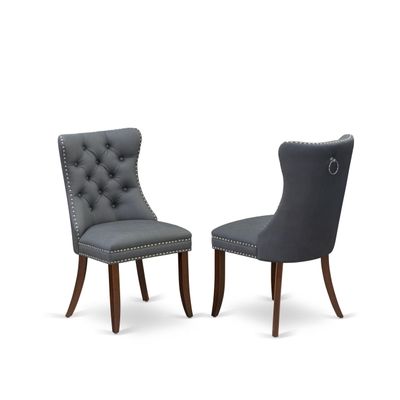 East West Furniture DAP3F13 Dallas Parson Dining Chairs - Button Tufted Nailhead Platinum Gray Polyester Fabric Padded Chairs, Set of 2, Mahogany