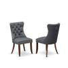 East West Furniture DAP3F13 Dallas Parson Dining Chairs - Button Tufted Nailhead Platinum Gray Polyester Fabric Padded Chairs, Set of 2, Mahogany view 1
