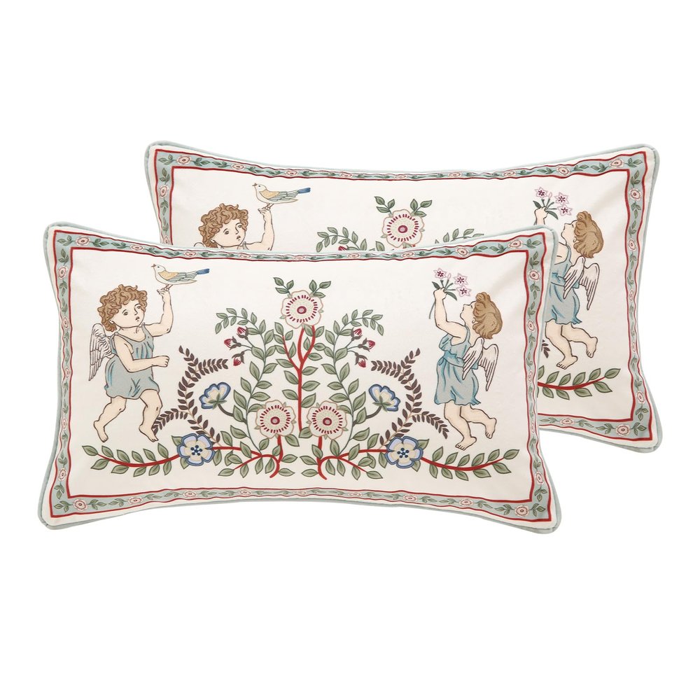 bilin gaier Rectangle Throw Pillow Covers Pack of 2,Green Cozy Velvet Farmhouse with Angles and Floral Pattern Pillowcases,Decor Lumbar Pillows Cushion Covers for Couch Sofa Bed Car Chair,12"x20"