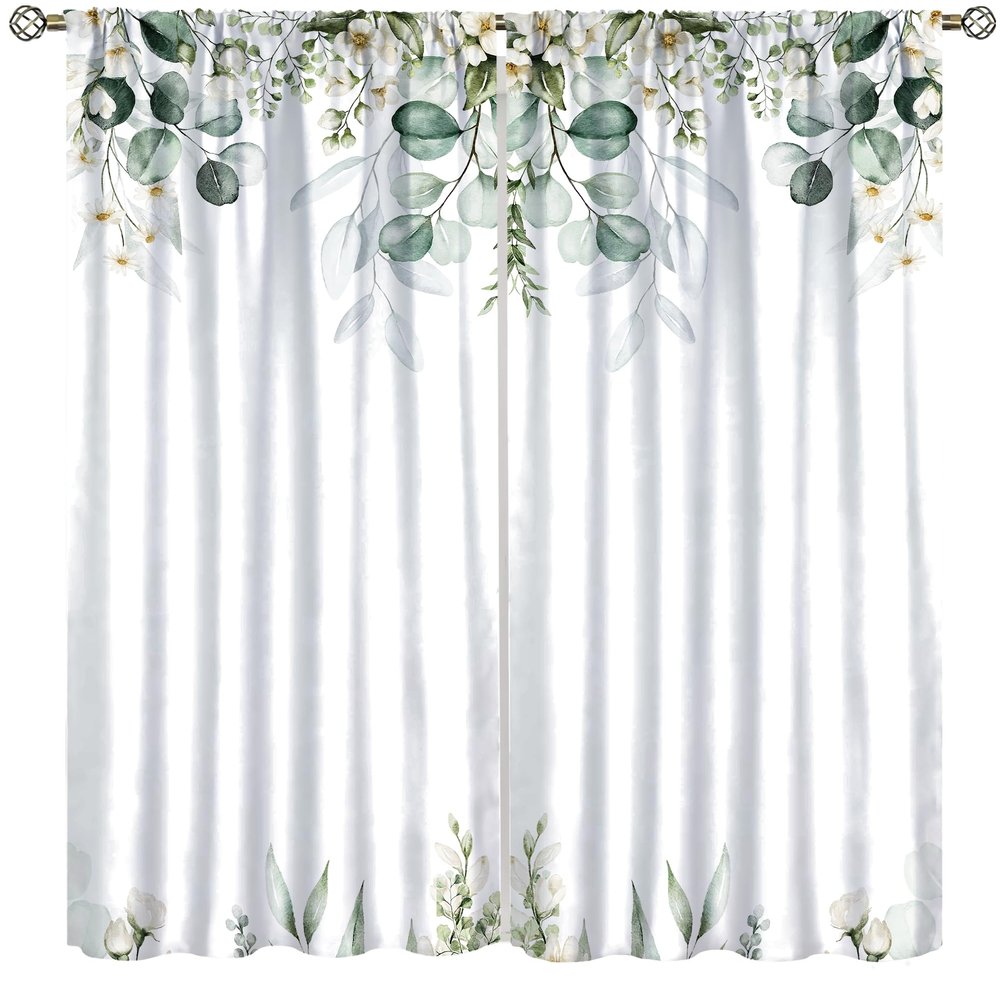 Autumn Leaves Curtains, Watercolor Floral Eucalyptus Leaves White Background Natural Fall Thanksgiving Botanical Theme for Bedroom Living Room Blackout Curtains63X63 Inch