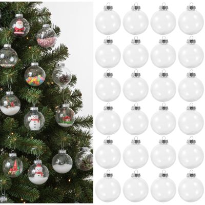 24PCS Mini Iridescent Ornaments Balls Plastic, Clear Plastic Fillable Ball Ornaments for Christmas, Wedding, Party, Home Decor (3.1 Inch)