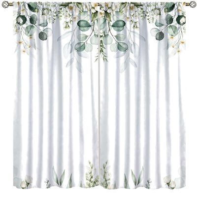 Autumn Leaves Curtains, Watercolor Floral Eucalyptus Leaves White Background Natural Fall Thanksgiving Botanical Theme for Bedroom Living Room Blackout Curtains63X72 Inch