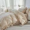 Brandream Duvet Cover Set Twin/Twin XL Size Linen Feel Textured Organic Natural 100% Cotton Duvet Cover Beige 2 Pieces Bedding Set Fringe Ruffle with Zipper Closure, Breathable Soft view 2