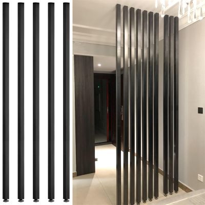Floor to Ceiling Wall Post Partitions Screens Room Dividers, 2ft-8ft Tall Customized Square Wooden Post Modern Room Separation for Home Office Entryway Decor, NO need to drill ( Color : Black 5Pcs , S
