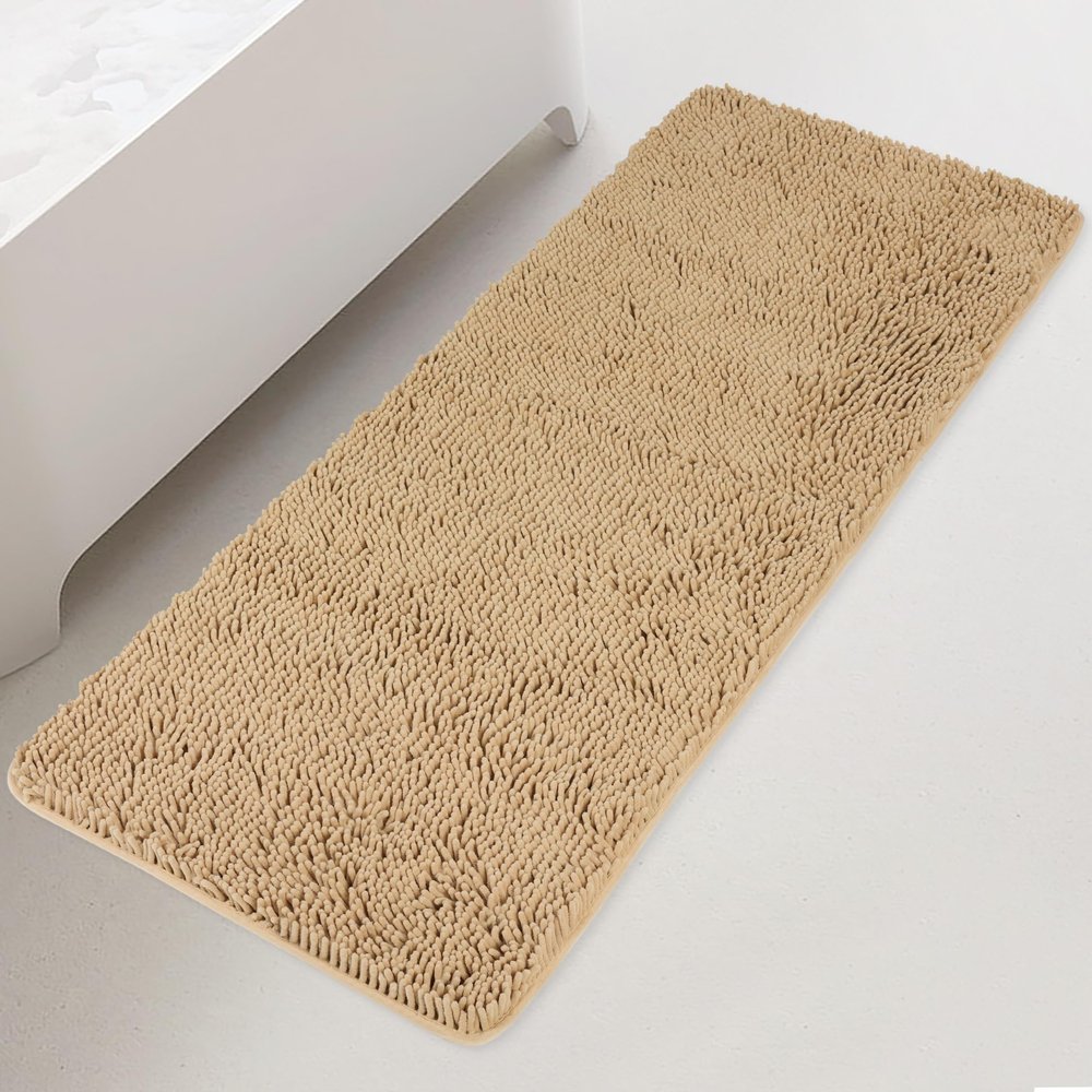 Yeaban Bathroom Runner Rugs 24"x72" Non Slip Thick Chenille Long Bath Mat | Absorbent and Washable Extra Large Bath Rug, Plush Runner Rug for Bathroom, Shower, Sink - (Beige)