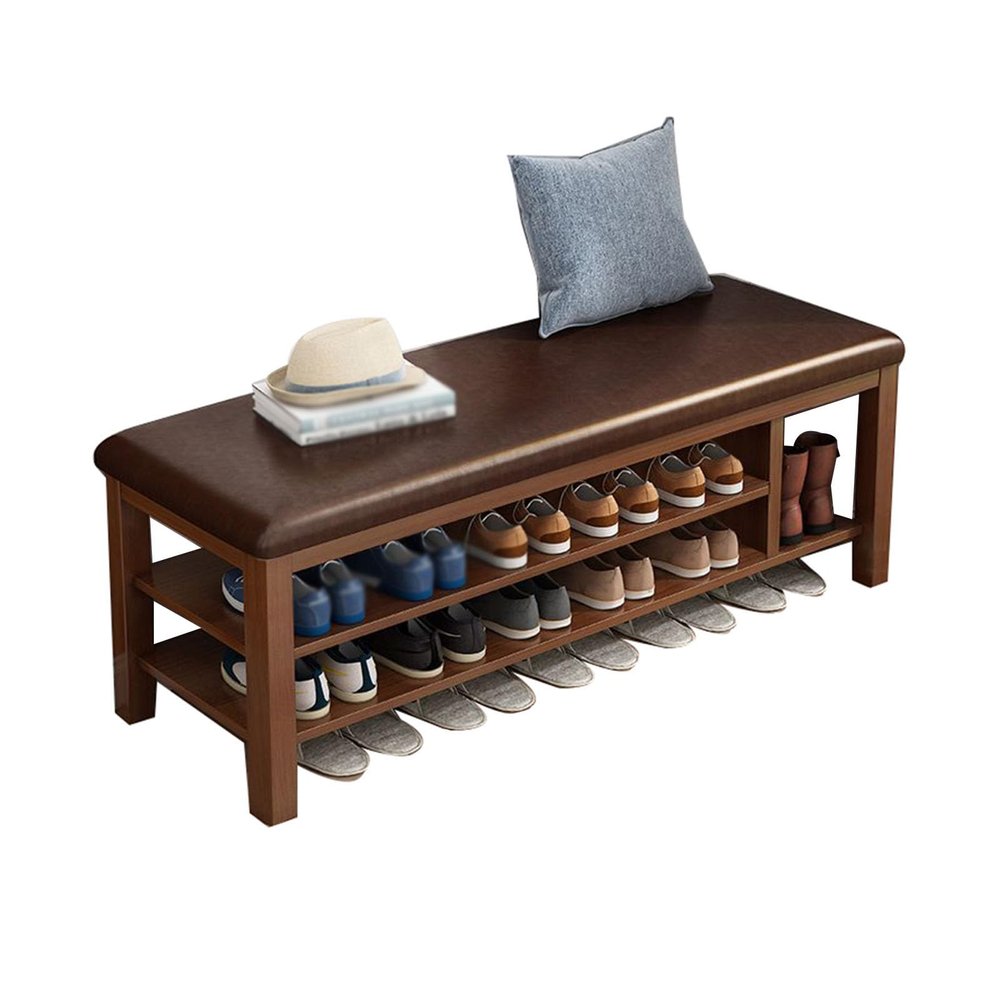 FORINC Shoe Storage Bench Organizer, Entry Bench with Storage Solid Wood Shoe Bench, 2-Tier / 3-Tier Shoe Rack Organizer for Living Room, Bedroom, Bathroom (2 Layer 100x30x44cm)