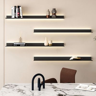 EMYJAY Floating Shelves Wall Mounted, LED Light Aluminum Wall Shelves Floating Shelves Sturdy and Durable Stability and Good Carrying Capacity (Color : Black, Size : 70x23x6cm)