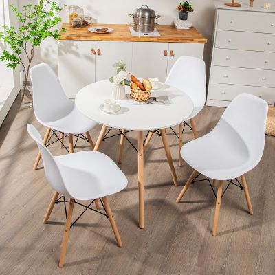 Tangkula Dining Table Set for 4, Round Kitchen Table and Chairs Set of 4 with Ergonomic Seat & Solid Wood Legs, 5-Pieces Modern Dining Set for Kitchen and Living Room