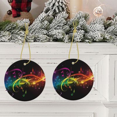 Christmas Ornaments with Gold Ribbon Christmas Tree Ceramic Hanging for Holiday Colorful Music Notes1 Round Ceramic Ornaments Crafts Christmas Tree Decorations Home Ornament for Christmas Trees
