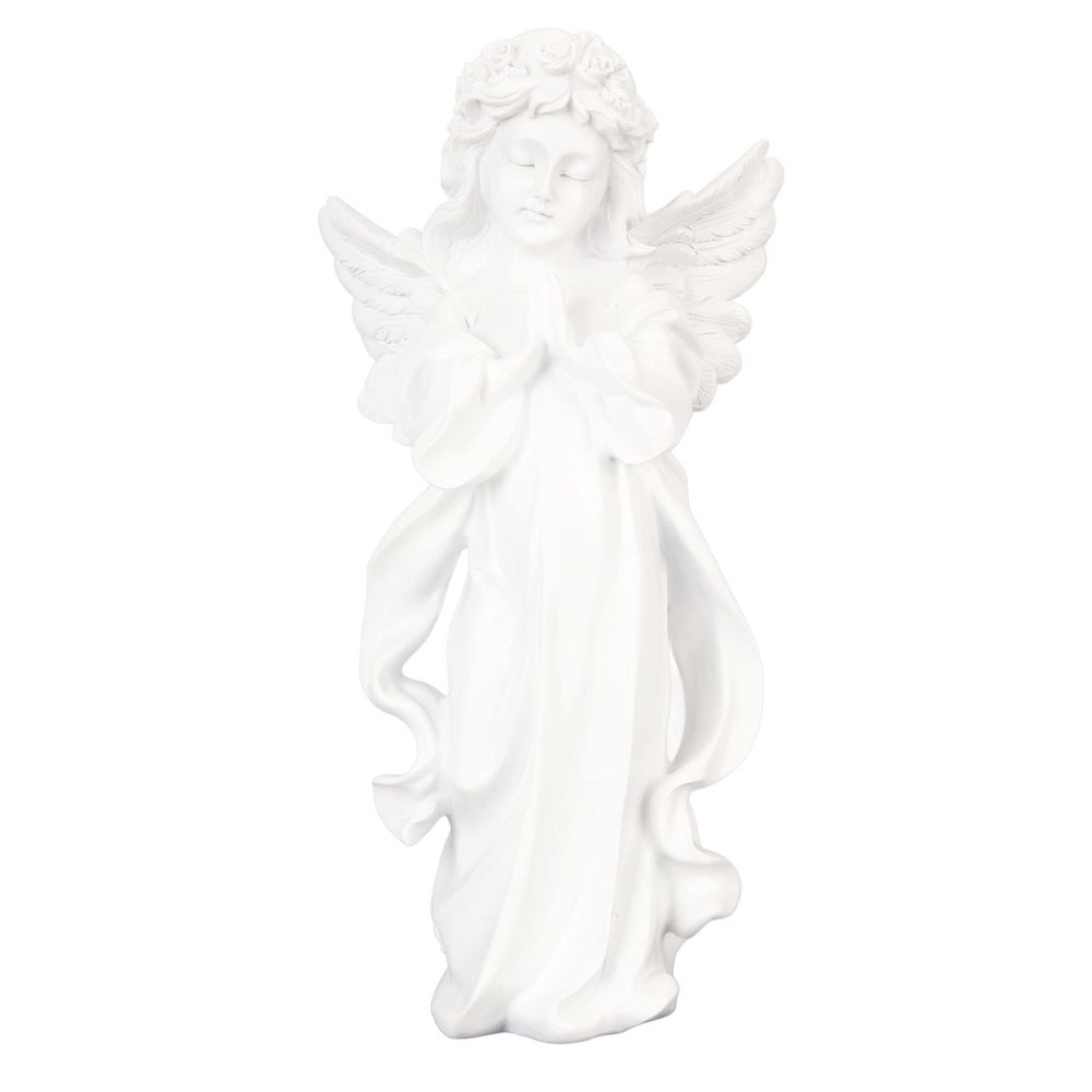 Miskall Angel Statue Guardian Angel Statue Resin White Wings Angel Statue Memorial Cherub Sculpture for Shelf Table Living Room Bedroom Decor Figurine Religious Memorial Gift 10.8in
