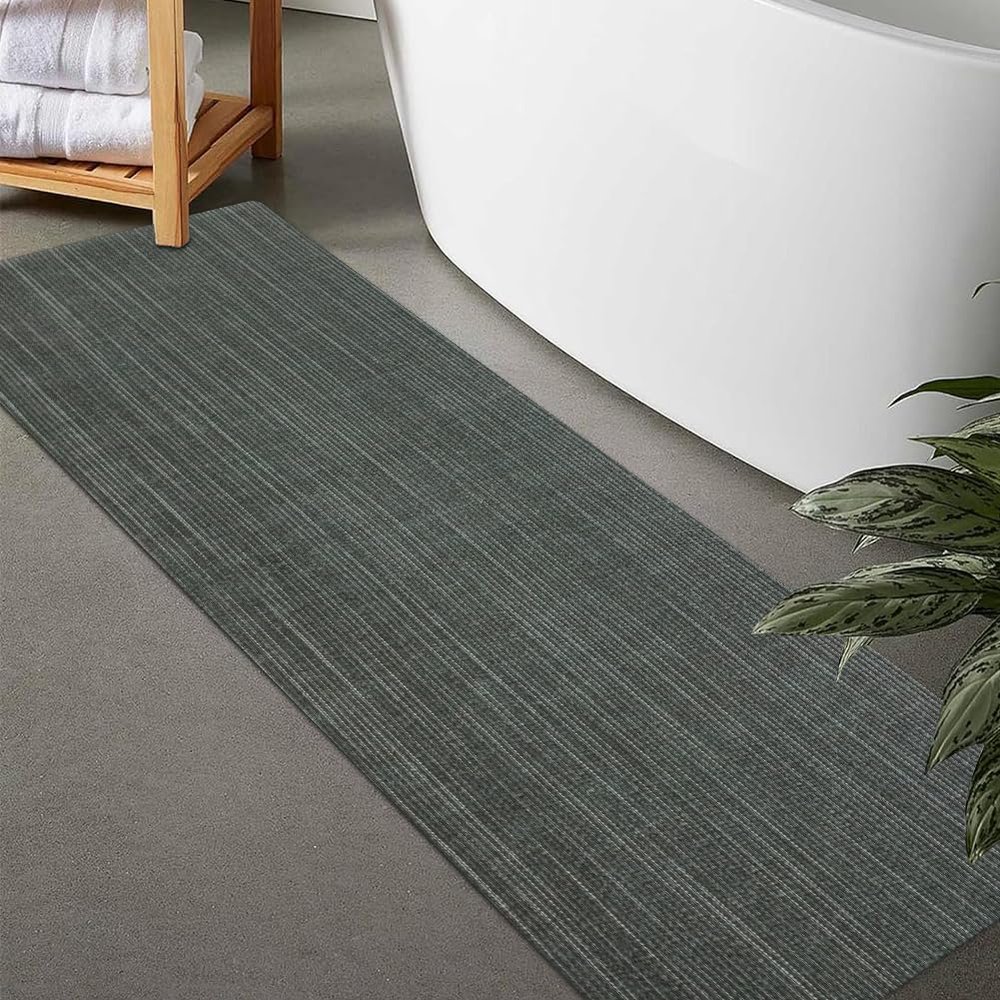 LITA-Bath Rug Custom Size-Rubber Non Slip Quick Dry Super Absorbent Thin Rugs Fit Under Door-Washable Bathroom Floor Mats for in Front of Bathtub,Shower Room,Sink, Gray Strip, 1' x 24'