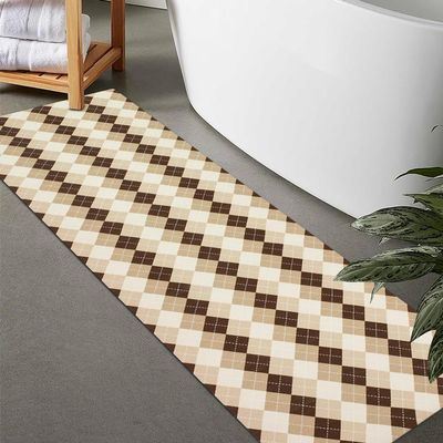 LITA-Bath Rug Custom Size-Rubber Non Slip Quick Dry Super Absorbent Thin Rugs Fit Under Door-Washable Bathroom Floor Mats for in Front of Bathtub,Shower Room,Sink, Brown Square, 3' x 8'