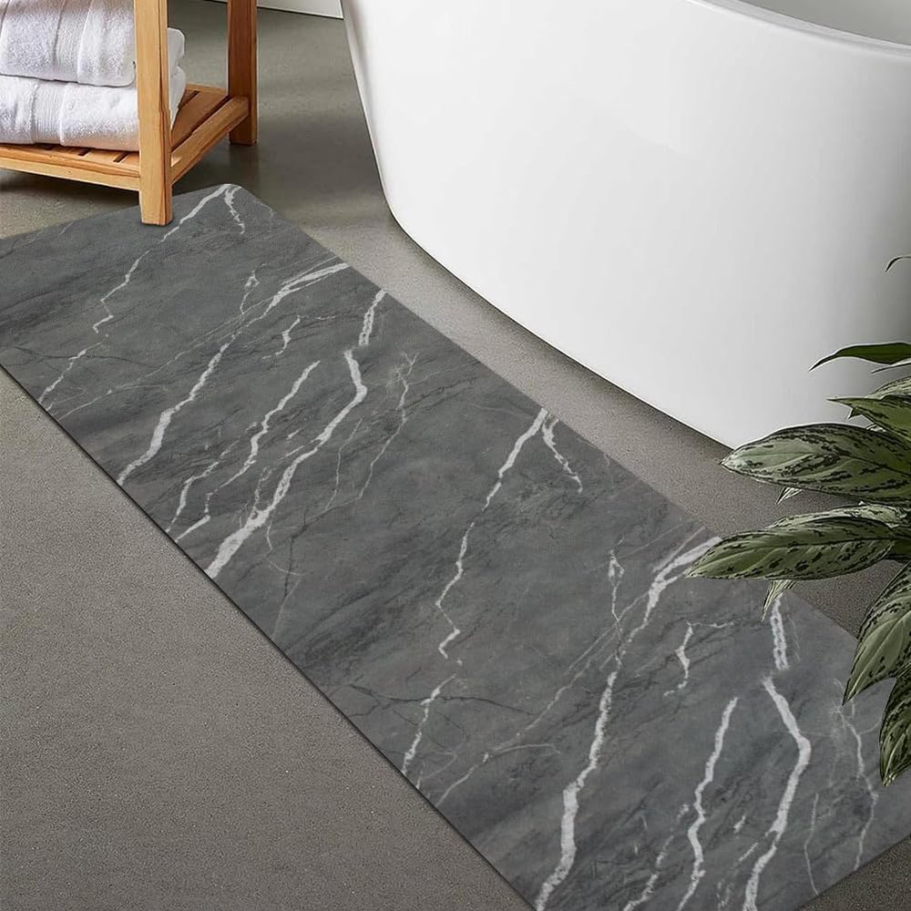 LITA-Bath Rug Custom Size-Rubber Non Slip Quick Dry Super Absorbent Thin Rugs Fit Under Door-Washable Bathroom Floor Mats for in Front of Bathtub,Shower Room,Sink, Gray Marble, 3' x 20'