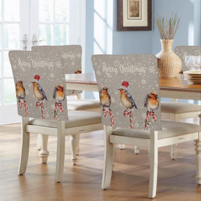 AMZRicher Xmas Winter Birds Chair Back Covers for Dining Chairs 4 Pack, Washable Removable Chair Slipcover Back Chair Protector for Wedding Party Baby Shower Rustic Christmas Snowflake Grey