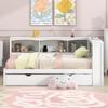 Hlcodca Solid Wood Daybed with Trundle, Twin Size Captain Platform Bed with 5 Built-in Storage Cabinets and USB Ports, for Kids Teens Adults (White-Daybed) view 3
