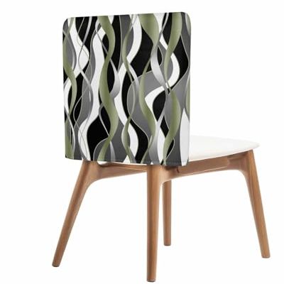 AMZRicher Teal Black Grey Chair Back Covers for Dining Chairs 4 Pack, Washable Removable Chair Slipcover Back Chair Protector for Wedding Party Baby Shower Modern Moire Geometric Abstract Art