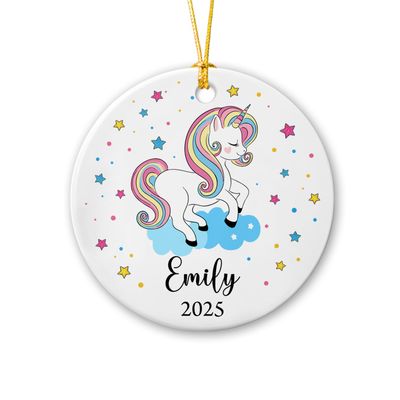 Kids Personalized Unicorn Ceramic Ornament Christmas 2025, Unicorn Baby's First Christmas Ornament, Girl's Unicorn Christmas Ornament Keepsake, Custom Unicorn Christmas Tree Ornament with Name
