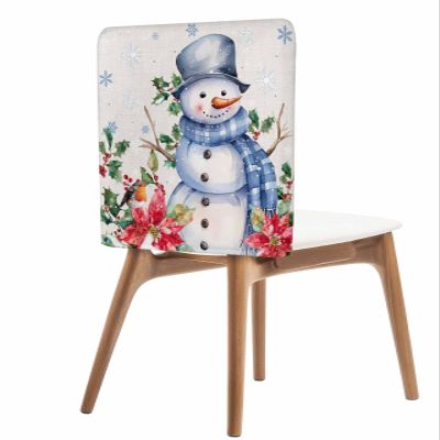 AMZRicher Blue Snowman Christmas Chair Back Covers for Dining Chairs 8 Pack, Washable Removable Chair Slipcover Back Chair Protector for Wedding Party Baby Shower Xmas Poinsettia Berry Snowflake