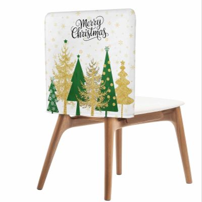 AMZRicher Christmas Chair Back Covers for Dining Chairs 4 Pack, Washable Removable Chair Slipcover Back Chair Protector for Wedding Party Baby Shower Minimalist Geometric Tree Green Gold