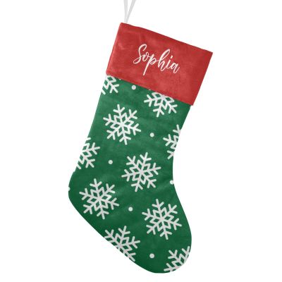 CUXWEOT White Snowflake on Green Christmas Stockings Custom Personalized Name Xmas Festive Gift Decor Family Party 17.52 x 7.87 Inch