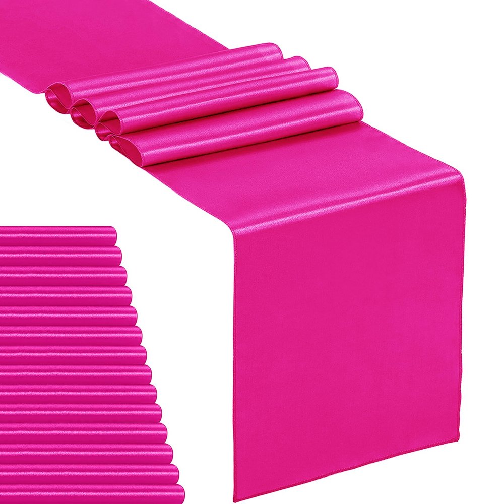 15-Pack Satin Table Runner Fuchsia 12 x 108 inches Long, Table Runners for Wedding, Birthday Parties, Banquets Decorations15 Pack, 12x108 Inch, Fuchsia