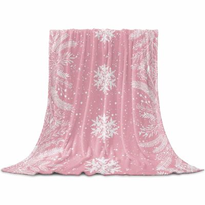 Fuzzy Fleece Throw Blanket, Lightweight Christmas Snowflake Watercolor Pine Leaves Pink Super Soft Flannel Bed Blankets, Reversible Plush Sherpa Blankets for Couch, Bed, Sofa 49"x59"