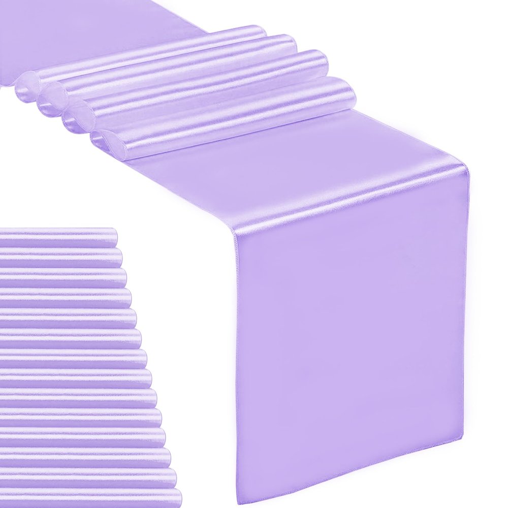 15-Pack Satin Table Runner Lavender 12 x 108 inches Long, Table Runners for Wedding, Birthday Parties, Banquets Decorations15 Pack, 12x108 Inch, Lavender