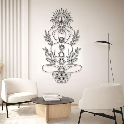 Metal Wall Art, Chakra Wall Art, Sun Metal Wall Art, Metal Moon Wall Decor, Geometric Metal Wall Art, Yoga Wall Decor, Spiritual Wall Art, Home Decor, Metal Wall Decor (Black, 29"x15"|76x40cm)