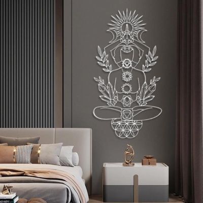 Metal Wall Art, Chakra Wall Art, Sun Metal Wall Art, Metal Moon Wall Decor, Geometric Metal Wall Art, Yoga Wall Decor, Spiritual Wall Art, Home Decor, Metal Wall Decor (White, 29"x15"|76x40cm)
