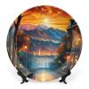 Abstract Autumn Road Street Decorative Plate for Wall Ceramic Home Wobble-Plate with Display Stand Table Decor Ornament Thanksgiving Christmas Decoration Porcelain Dinner Plate Dessert Dish 6" view 1