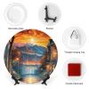 Abstract Autumn Road Street Decorative Plate for Wall Ceramic Home Wobble-Plate with Display Stand Table Decor Ornament Thanksgiving Christmas Decoration Porcelain Dinner Plate Dessert Dish 6" view 3