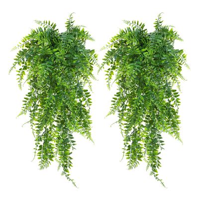 2PCS Artificial Hanging Plants Fern, Plastic Green Fake Wall Hanging Ferns Plants, Artificial Greenery Plant Greenery Vines for Garden Wedding Decoration
