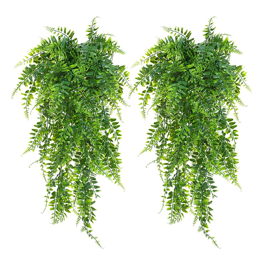 2PCS Artificial Hanging Plants Fern, Plastic Green Fake Wall Hanging Ferns Plants, Artificial Greenery Plant Greenery Vines for Garden Wedding Decoration