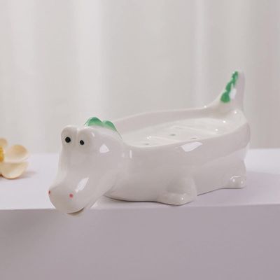 Mumain Cute Ceramic Soap Dish Duck Shape Soap Holder Self Draining Soap Box Soap Tray Creative Animal Soap Bar Holder for Shower, Bathroom, Decor, Kitchen, Counter (Dinosaur)