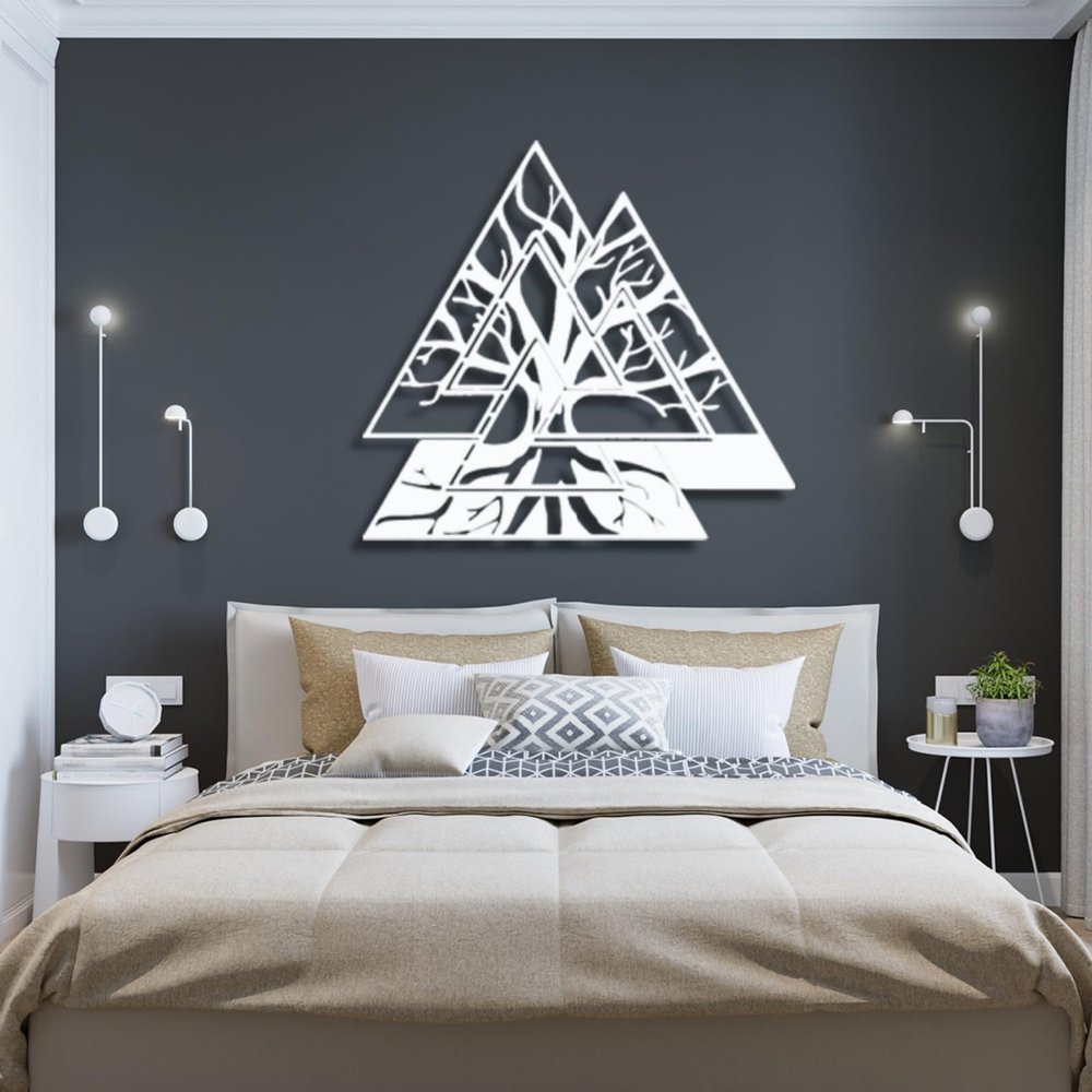 Cadeali Viking Tree of Life Wall Decor, Tree of Life Metal Wall Art, Viking Rune Art, Nordic Mythology Decor, Vegvisir Sign, Celtic Decoration for Home (White, 35"x35"|90x90cm)
