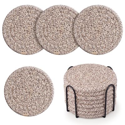 Coasters with Holder, Cotton Woven CoastersAbsorbent Coaster Set of 8 for Table Protection, Home Decor, Glasses, Cups, Bar, Housewarming Gift