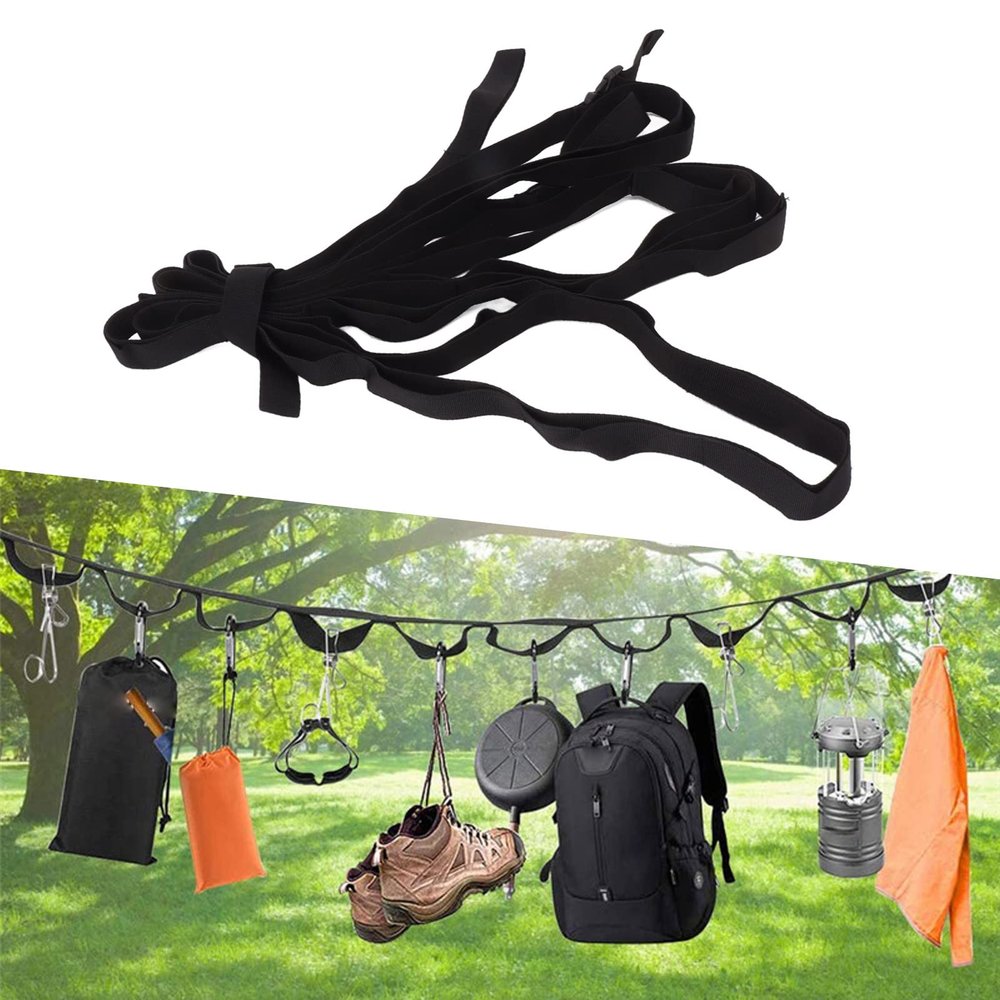 Camping Clothesline , Campsite Storage Strap , Extendable Camping Clothesline , Clothesline Hanging Gear for Tent Campers Car Camping Garden Supplies Family RV Trailer Hanging Gear