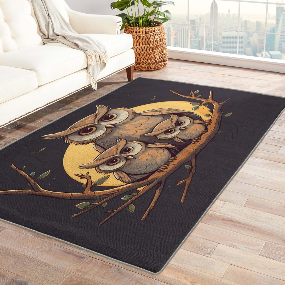 Owl Rug & Home Decor - 4x5 Rug, Kids Rugs for Living Room Bedroom, Owl Carpet, Washable Non Slip Soft Low Pile Indoor Area Rug & Room Decor