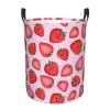 Kawaii Fruit Cute Strawberry Laundry Basket Waterproof Collapsible Laundry Hamper with Durable Handle Circular Storage Basket Dirty Clothes Bag for Bedroom Bathroom Living Room view 1