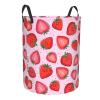 Kawaii Fruit Cute Strawberry Laundry Basket Waterproof Collapsible Laundry Hamper with Durable Handle Circular Storage Basket Dirty Clothes Bag for Bedroom Bathroom Living Room view 2