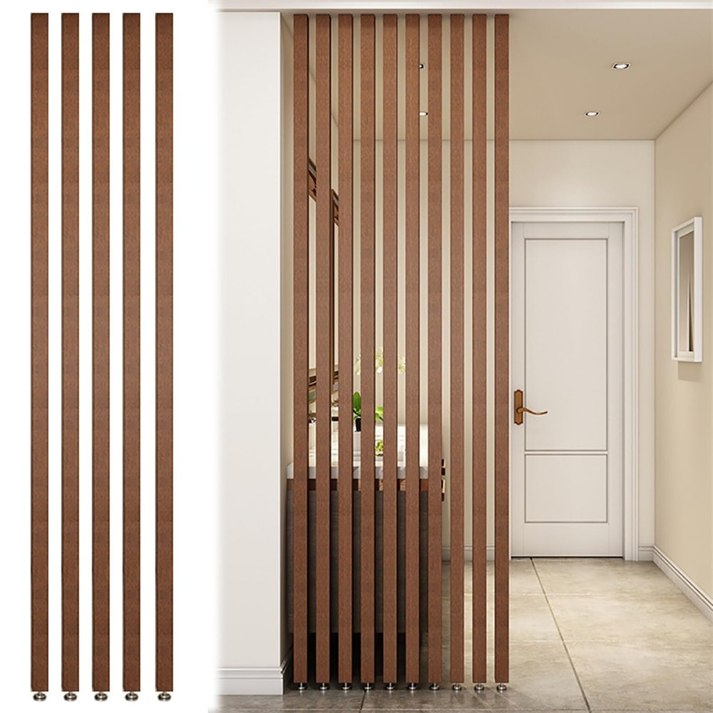 Wall Partition Room Divider Floor to Ceiling Wooden Slats - 2ft/3ft/4ft/5ft/6ft/7ft/8ft Tall Screen Partition Post Living Room Simple Modern Entrance Restaurant Office Hollow Decor Column ( Color : Wo