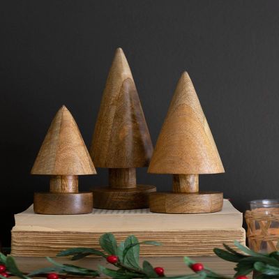 KALALOU Set of Three Turned Wooden Christmas Trees