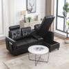 88.98" Convertible Sectional Sofa Couch with Flip Storage & Cup Holder, Modern L-Shape 3-Seat Sofa Couch, Modern Futon Sofa Bed with Plastic Feet, Sleeper Sofa Set for Living Room Bedroom (Black PU) view 1