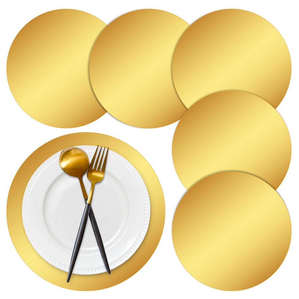100 Pieces Gold Paper Placemats Round Disposable Glitter Table Mats Mirror Foil Decorative Place Mats for Wedding Holiday Party Christmas Dining Table Decor