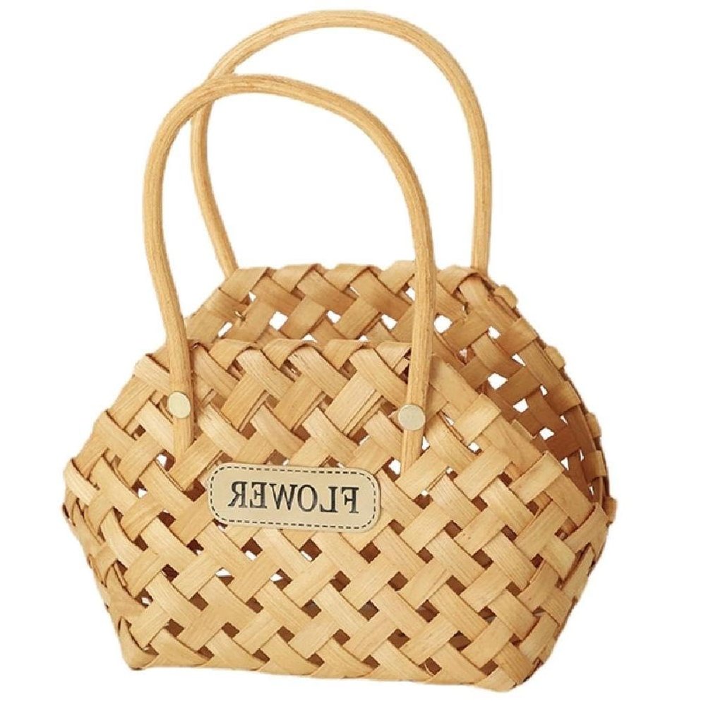yungluner Woven Wood Flower Basket Hand-Held, Lightweight, Non-Toxic, Suitable for Weddings, Home Decor, Storage, and Mobility