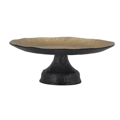 Black/Gold Aluminum Round Tray on Stand by A & B Home 49896
