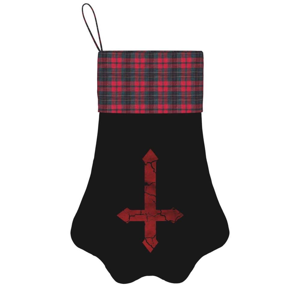 Demonic Inverted Cross Adorable Dog Paw Shaped Christmas Stockings