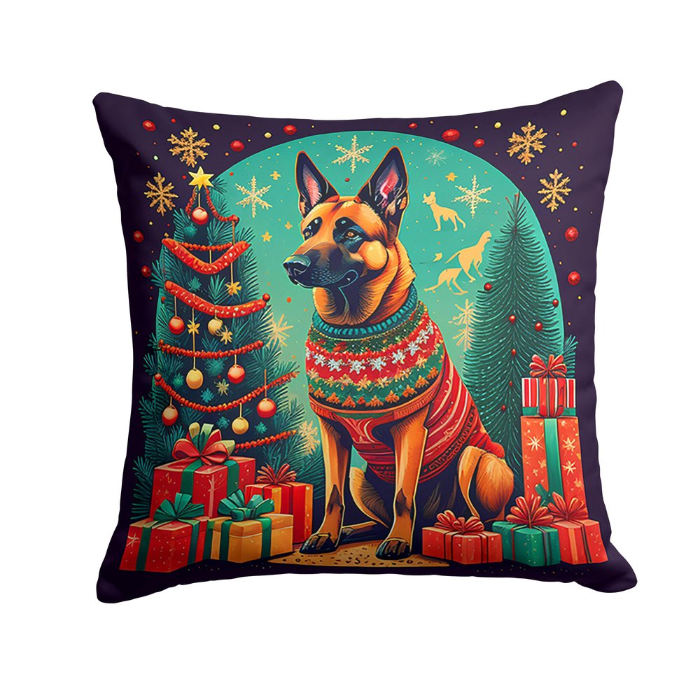 Caroline's Treasures DAC1096PW1818 Belgian Malinois Christmas Fabric Decorative Pillow Machine Washable, Indoor Outdoor Decorative Pillow for Couch, Bed or Patio, 18Hx18W